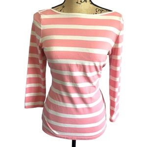 The Limited long sleeve, teestyle, round neck, pink, and white